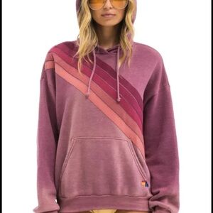 AVIATOR NATION 
CROSS STRIPE RELAXED PULLOVER HOODIE - FADED BERRY Sz S